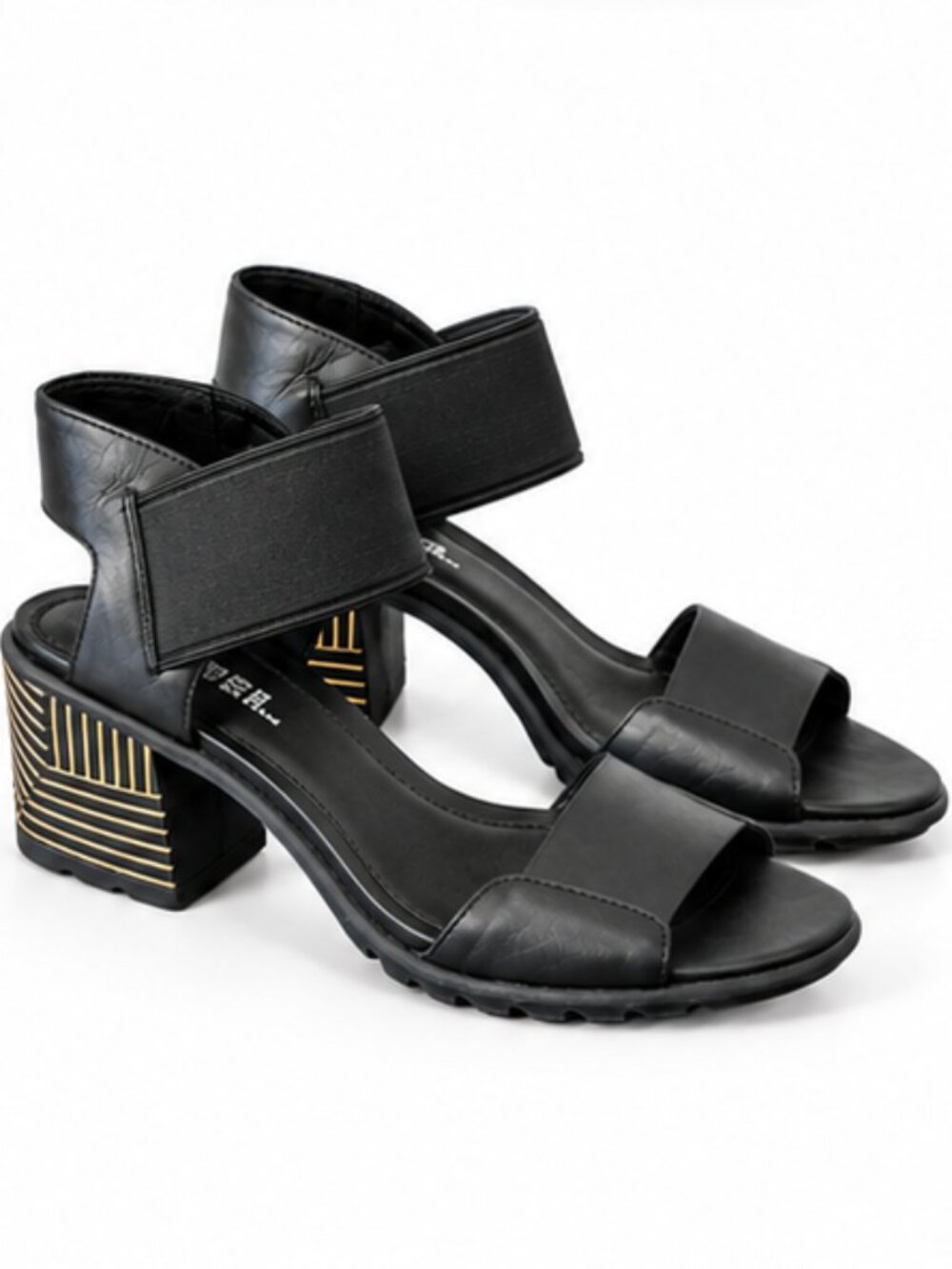 Sorel Nadia Black Leather Block Heel Sandal Open Heels Sz 8.5